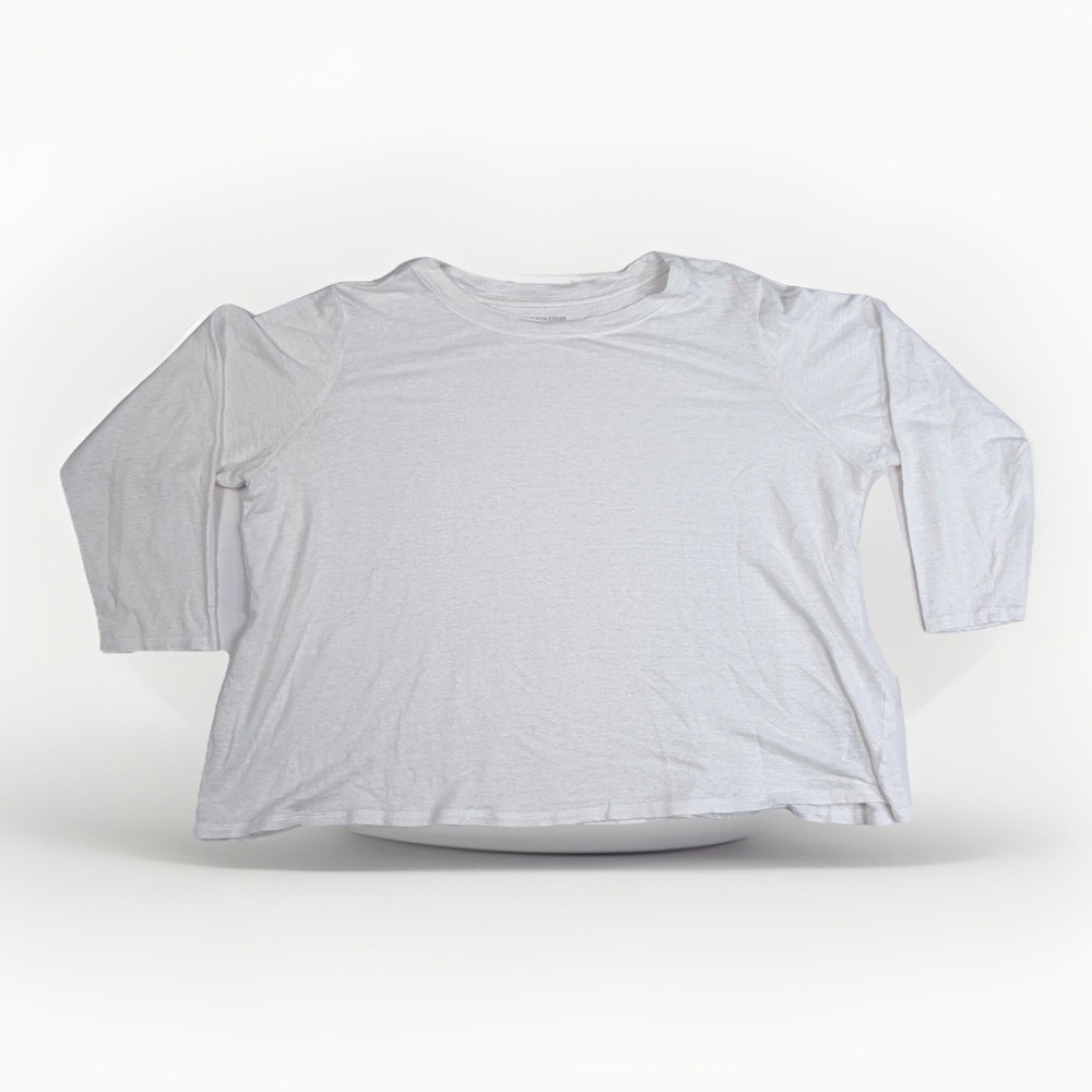 Eileen Fisher 100% Organic Linen White Round Neck 3/4 Sleeve Top XL Boxy Fit